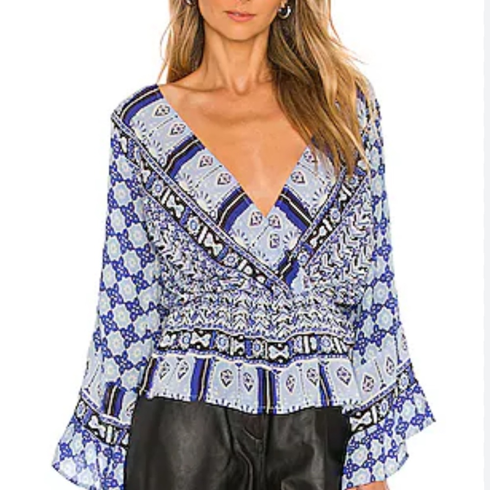 Free People Rosalie Wrap Top in Indigo Combo Size S